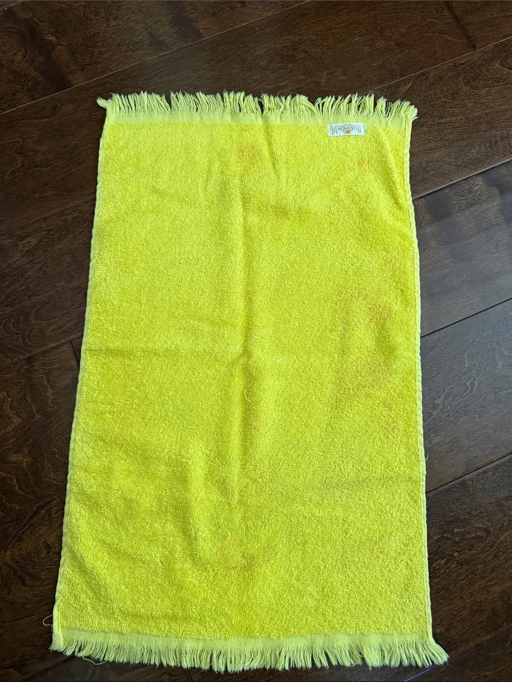 Vintage Mid-Century Cannon Yellow Floral Fringe Boho Hippie Garden Cottage Towel